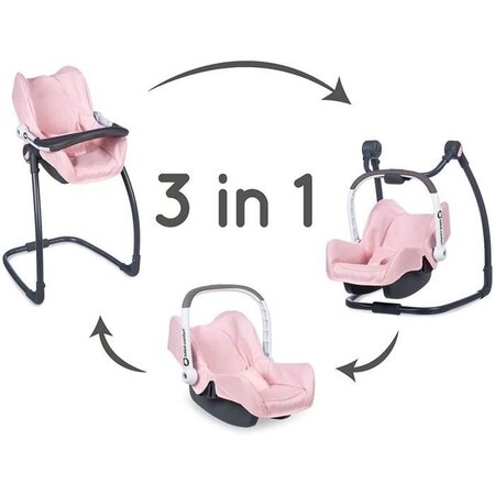 Smoby - Bébé Confort - Siège Gris + Chaise Haute 3 en 1 - Pour Poupons et  Poupées - Fonction Balancelle