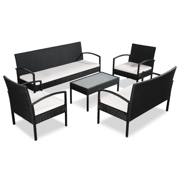 vidaXL Salon de jardin 5 Pièces avec coussins Résine tressée Noir