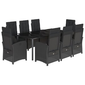 vidaXL Ensemble à manger de jardin 9Pièces coussins noir résine tressée