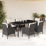 vidaXL Ensemble à manger de jardin coussins 7Pièces Noir Résine tressée