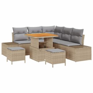 vidaXL Ensemble de canapé de jardin 8 Pièces Beige Poly rotin