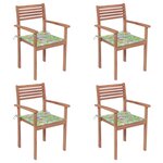 vidaXL Chaises de jardin lot de 4 et coussins à motif de feuilles Teck