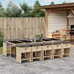 vidaXL Ensemble à manger de jardin et coussins 11 Pièces mélange beige