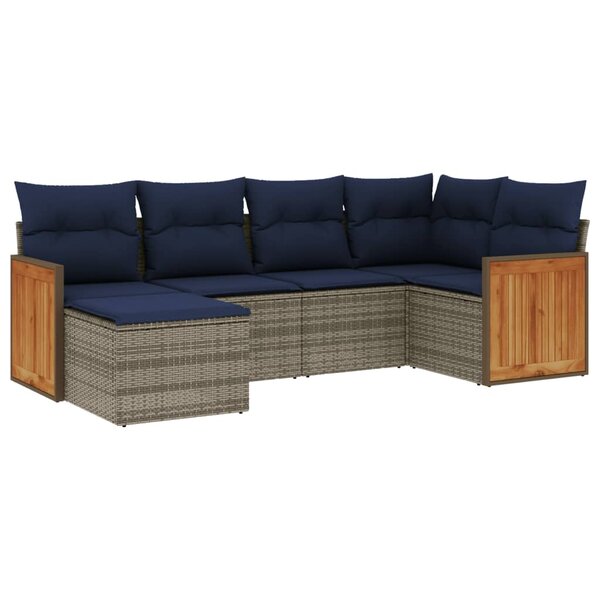 vidaXL Salon de jardin 6 Pièces avec coussins gris résine tressée