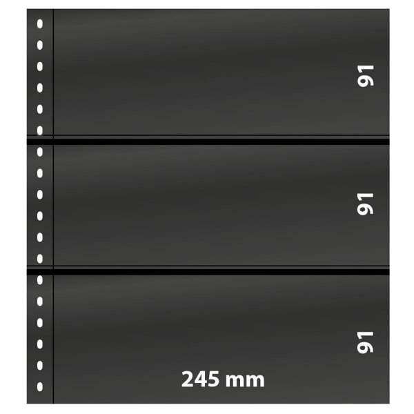 Feuilles de classement Omnia Lindner à 3 bandes pour blocs-feuillets. Fond - Noir