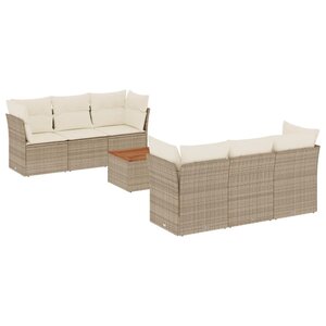 vidaXL Salon de jardin avec coussins 7 Pièces beige résine tressée