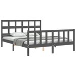 vidaXL Cadre de lit avec tête de lit gris King Size bois massif