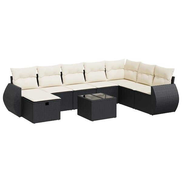 vidaXL Salon de jardin 9 Pièces avec coussins noir résine tressée