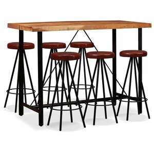 vidaXL Ensemble de bar 7 Pièces Bois d'acacia massif et cuir véritable