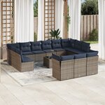 vidaXL Salon de jardin avec coussins 14 Pièces gris résine tressée