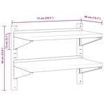vidaXL Étagère murale à 2 niveaux 75x40x60 cm argenté acier inoxydable