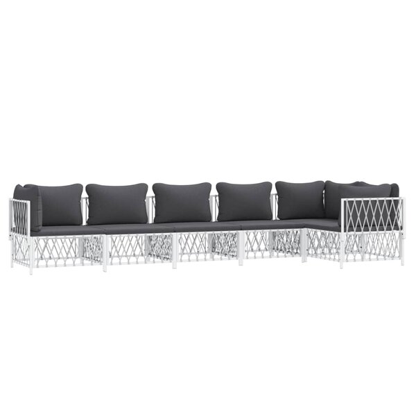 Salon de jardin meuble d'extérieur ensemble de mobilier avec coussins 6 pièces blanc acier 02_0018315