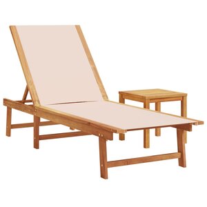 vidaXL Chaise longue et table crème bois d'acacia solide et textilène