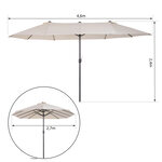 Parasol de jardin XXL parasol grande taille 4 6L x 2 7l x 2 4H m ouverture fermeture manivelle acier polyester haute densité crème