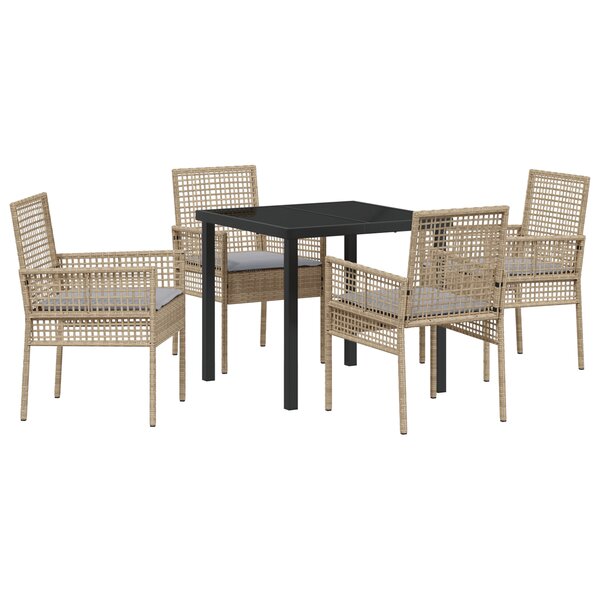 vidaXL Ensemble de salle à manger de jardin 5 pièces avec coussins Beige Poly Rotin