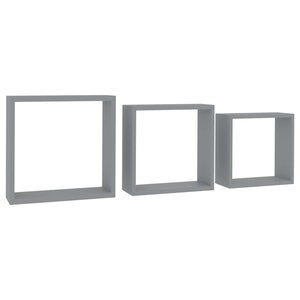 vidaXL Étagères murales sous forme de cube 3 Pièces Gris MDF