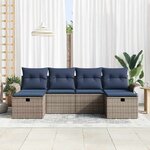 vidaXL Ensemble de canapé de jardin 6 Pièces Gris et marine polyrotin