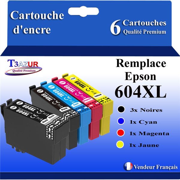 6x Cartouches compatibles avec  Epson 604 XL pour Epson Expression Home XP-2200 XP-2205 XP-3200 XP-3205 XP-4200 XP-4205 Workforce WF-2910 WF-2930 WF-2935 WF-2950DWF
