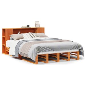 vidaXL Lit bibliothèque sans matelas cire marron 160x200cm bois massif