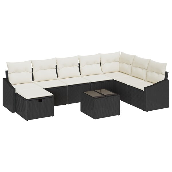 vidaXL Ensemble de Canapés de Jardin 9 pièces avec Coussins Noir Rattan Composite