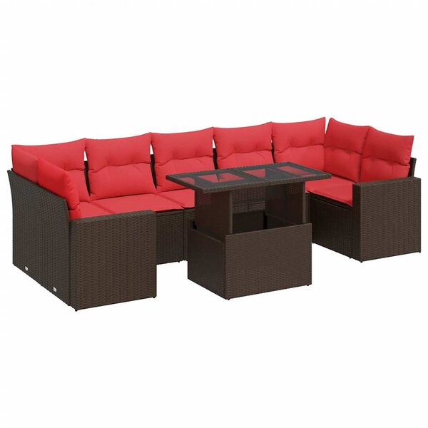 vidaXL Salon de jardin 8Pièces avec coussins marron résine tressée acacia