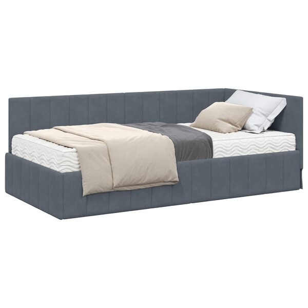 vidaXL Cadre de lit d'angle avec matelas 2 Pièces Gris Velours