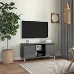 vidaXL Meuble TV avec pieds en bois Gris brillant 103 5x35x50 cm