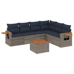 vidaXL Salon de jardin 7 Pièces avec coussins gris résine tressée