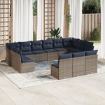 vidaXL Salon de jardin avec coussins 13 Pièces gris résine tressée