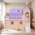 Lit mezzanine 90x200cm sommier  toboggan  tour  tunnel et rideau pin violet