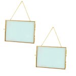 2 cadres en verre vintage - rectangle avec chaîne métallique - 18 x 13 cm