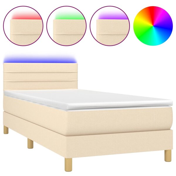 vidaXL Sommier à lattes de lit avec matelas LED Crème 90x200 cm Tissu