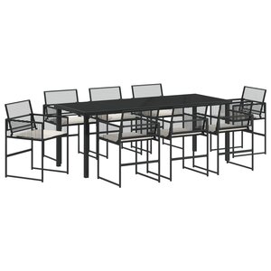 vidaXL Ensemble Salle à Manger Jardin 9 Pièces avec Coussins Noir Rotin Poly