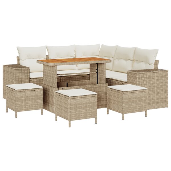 vidaXL Set de canapé de jardin de 9 pièces avec des coussins en rotin polybeige et en acacia.