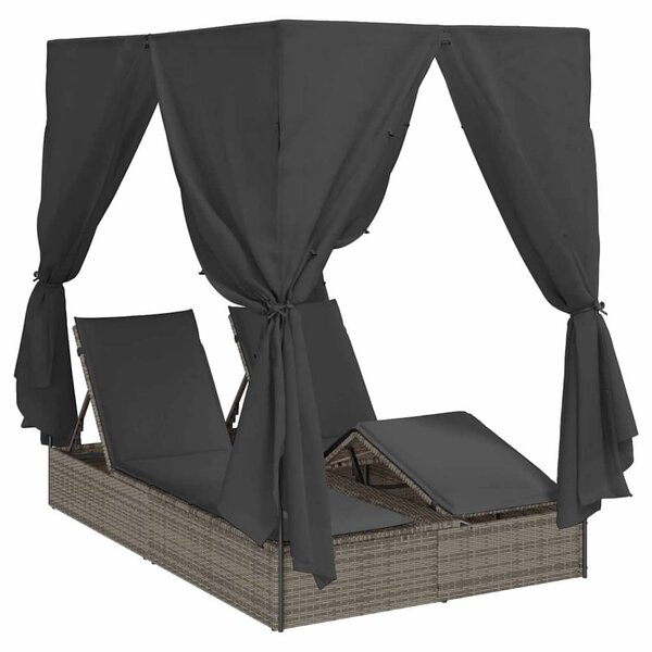 vidaXL Chaiselongue double avec toit et rideaux avec des rideaux Gris