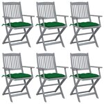 vidaXL Chaises pliables d'extérieur lot de 6 et coussins Bois d'acacia