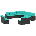 vidaXL Salon de jardin avec coussins 13 Pièces noir résine tressée
