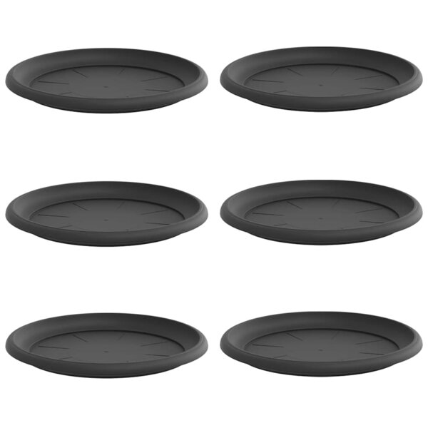 vidaXL Plateau à fleurs rond 6 Pièces Noir Ø 14 x 2 cm Plastique