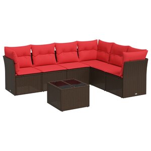 vidaXL Salon de jardin avec coussins 7 Pièces marron résine tressée