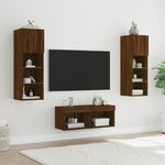 vidaXL Meuble TV muraux 4 Pièces avec lumières LED chêne marron