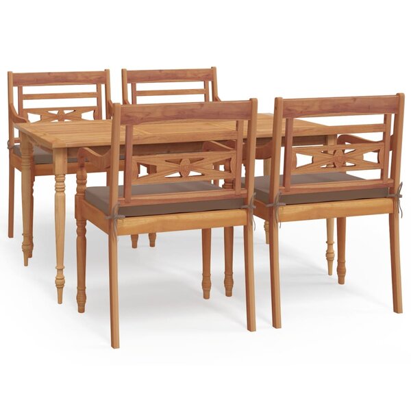 vidaXL Ensemble à manger de jardin coussins 5 Pièces Bois de teck massif