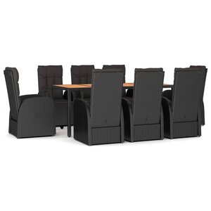 vidaXL Ensemble à manger de jardin 9Pièces coussins noir résine tressée