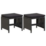 vidaXL Tabourets de jardin avec coussins lot de 2 Résine tressée Noir