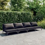 vidaXL Salon de jardin 4 Pièces avec coussins Résine tressée Gris foncé