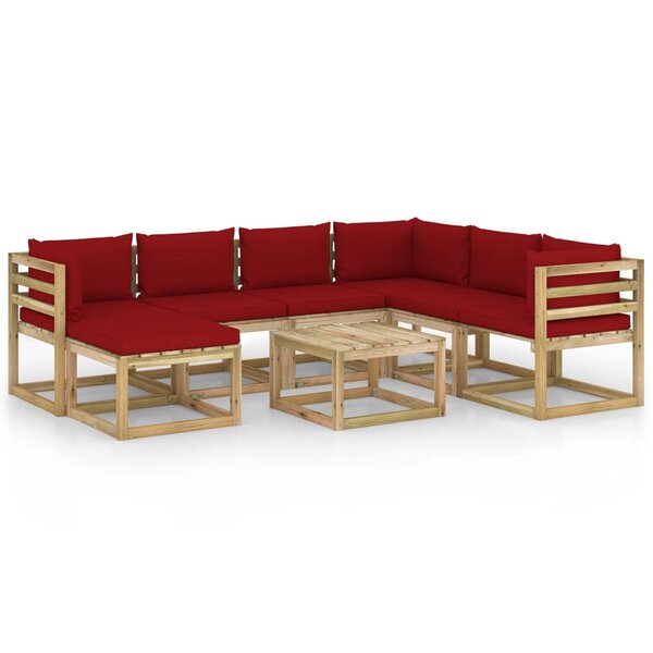 vidaXL Salon de jardin 8 Pièces avec coussins bois de pin imprégné
