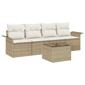 vidaXL Ensemble de canapé de jardin 5 Pièces Beige Poly rotin
