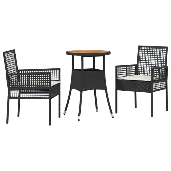 vidaXL Ensemble de Salle à Manger de Jardin de 3 Pièces Noir Poly Rattan
