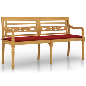 vidaXL Banc Batavia avec coussin rouge 150 cm Bois de teck massif