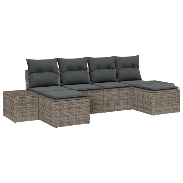 vidaXL Ensemble de canapé de jardin 6 pièces avec coussins en poly rotin gris