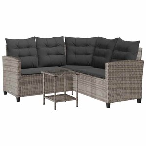 vidaXL Canapé de jardin avec table et coussins en forme de L gris
